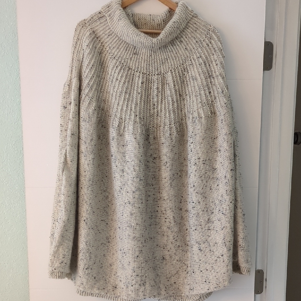 Oversized Wool Spekled Boho Cozy Winter Turtleneck Poncho One Size Fits All